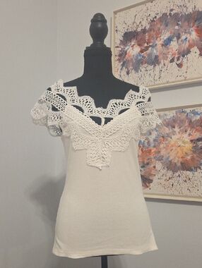 Lace Yoke Ivory Knit Top